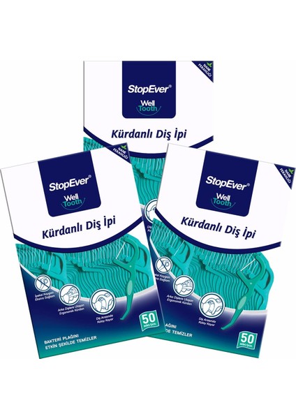 Kürdanlı Diş İpi 3'lü Paket 3 x 50 - 150 Adet