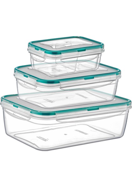 3'lü Set Dikdörtgen Sızdırmaz Saklama Kabı (0.4 Lt. + 0.8 Lt. + 1.4 Lt.)