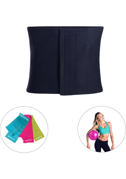 25 cm Geniş Neopren Termal Sauna Kemer Bel Korsesi + Pilates Band Seti + Denge Topu