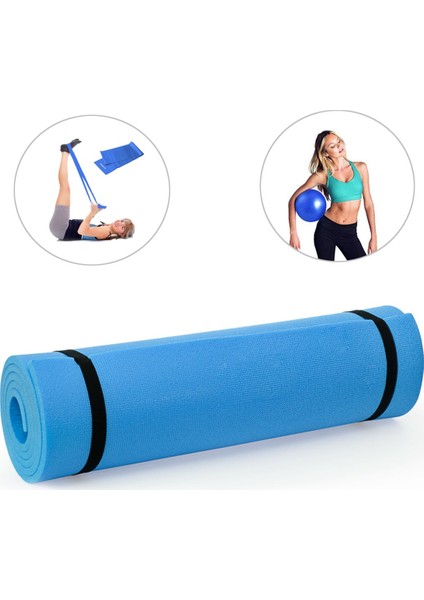6,5 mm Pilates Minderi, Pilates Bandı ve Denge Topu - 3 Lü Pilates Seti - Mavi
