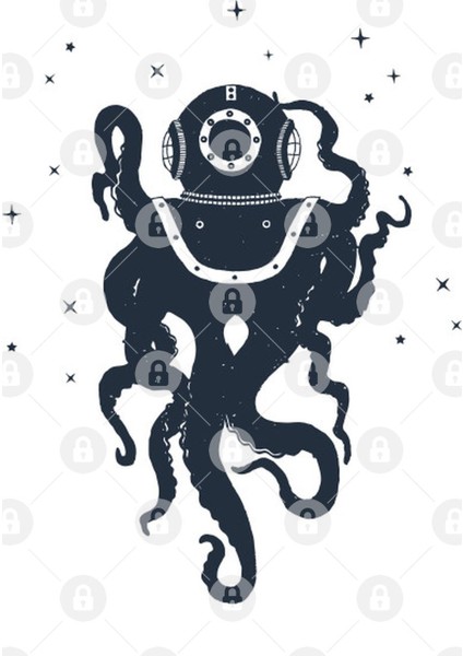Creative Illustration With Octopus In Diving Helmet. Adventure, And Nautical Kupa Bardak