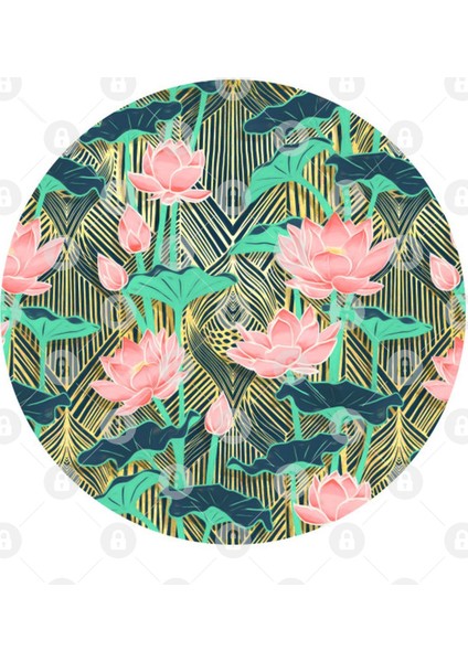 Art Deco Lotus Flowers İn Peach & Emerald Kupa Bardak