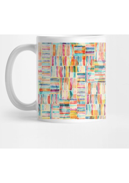 Summer Pastel Geometric And Striped Abstract On White Kupa Bardak