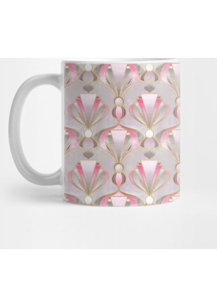 Rose Pink, Grey & Gold Art Deco Pattern Kupa Bardak