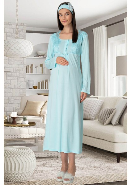 5355 Turkuaz Lohusa Sabahlık Pijama Gecelik Takım modelleri