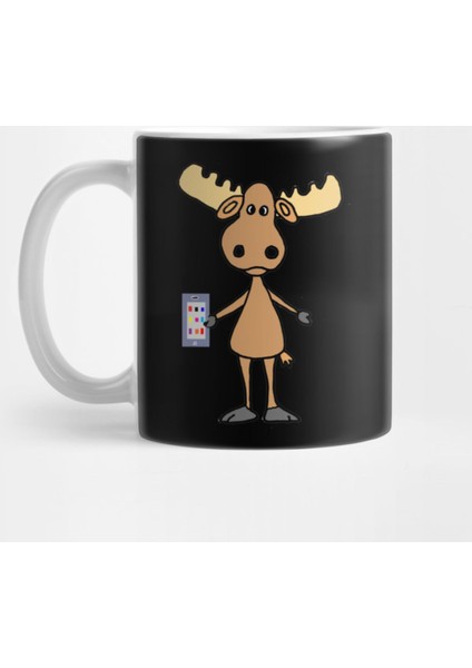 Cute Moose Using Cell Phone Cartoon Kupa Bardak