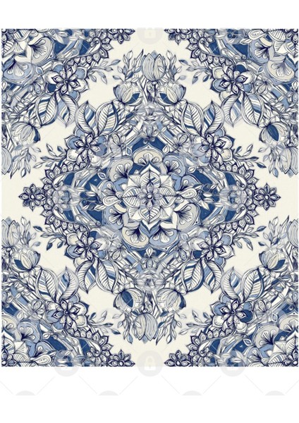 Floral Diamond Doodle İn Dark Blue And Cream Kupa Bardak