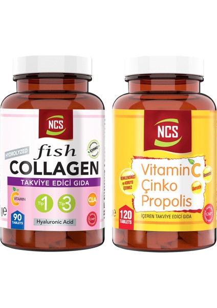 Collagen Tip 1-3 Balık Cla Vitamin C 90 Tablet + Vitamin C Propolis Çinko 120 Tablet