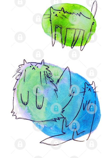 Goofy Watercolor Cats Kupa Bardak