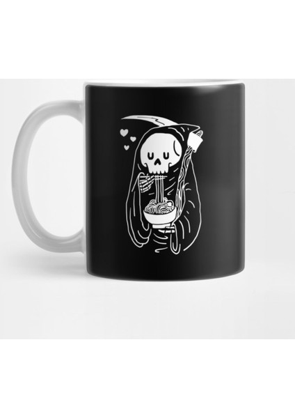Cute Grim Reaper Eating Delicious Ramen Noodles Kupa Bardak