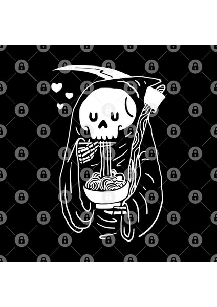 Cute Grim Reaper Eating Delicious Ramen Noodles Kupa Bardak