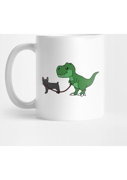 T Rex Dinosaur Walking French Bulldog Kupa Bardak