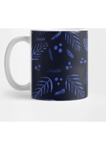 Christmas Tree Branches And Berries - Dark Blue Kupa Bardak