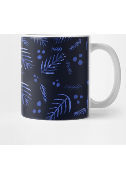 Christmas Tree Branches And Berries - Dark Blue Kupa Bardak