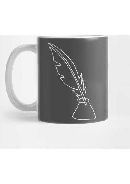 One Line Feather Kupa Bardak