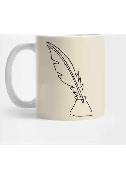 One Line Feather Kupa Bardak