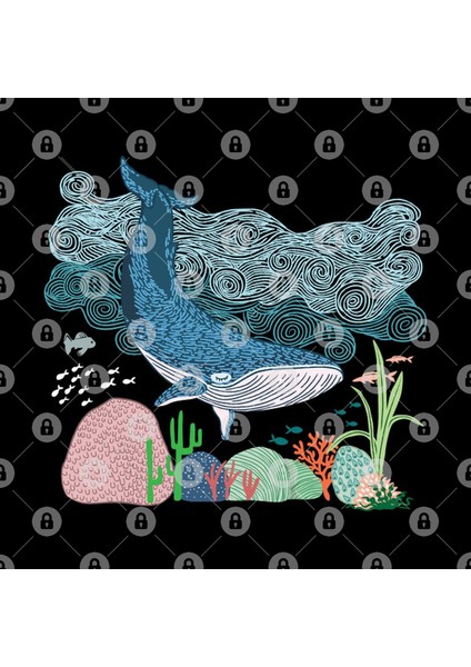 Blue Whale Waves Line Art Kupa Bardak