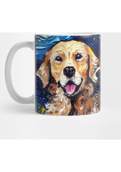 Golden Retriever Night With Hearts Kupa Bardak