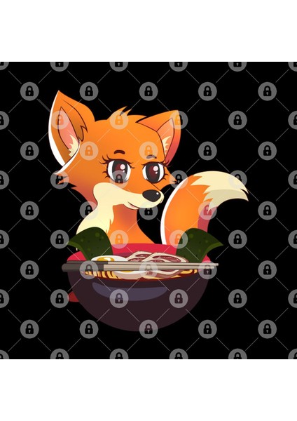 Chibi Anime Fox Ramen Lover Kupa Bardak