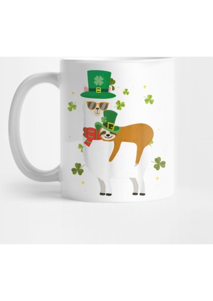 Sloth St Patricks Day Leprechaun Riding Llama Shamrock Gift Kupa Bardak