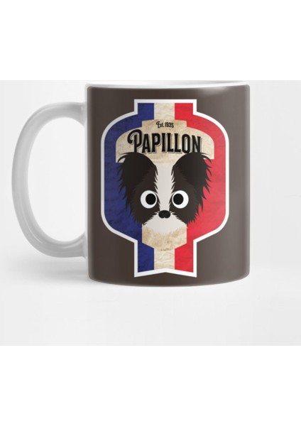 Papillon - Distressed French Butterfly Dog Beer Label Design Kupa Bardak