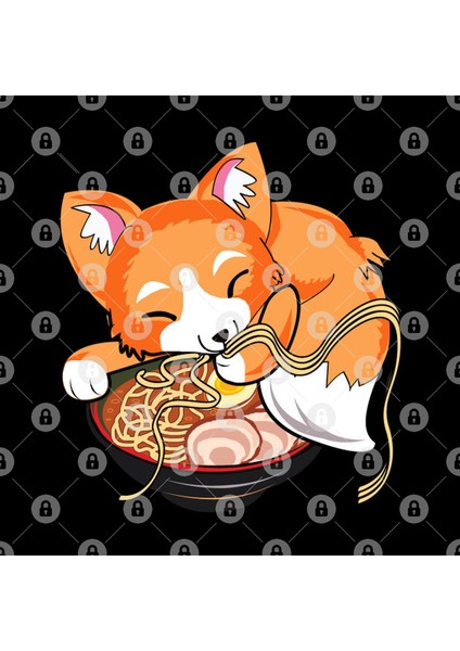 Chibi Anime Fox Eating Ramen Lover Kupa Bardak