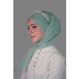 Elegance Scarf Hazır Şal 5-1 Geçmeli Drapeli Lüx Hayal Tül Kumaş Su Yeşili