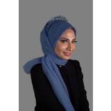 Elegance Scarf Hazır Şal 5li Drape Geçmeli Lüx Hayal Tül Kumaş Indigo Mavi
