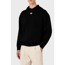 Emporio Armani Relaxed Fit Kapüşonlu Kanguru Cepli Yün Karışımlı Triko Sweat Erkek Sweat 6R1MX7 1mnbz F008