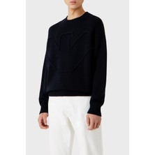 Emporio Armani Yünlü Örgü Logolu Bisiklet Yaka Regular Fit Kazak Erkek Kazak 6R1MXP 1mmaz F961