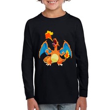 TakeTshirt Pokemon Charizard Uzun Kol Çocuk Tişört Siyah