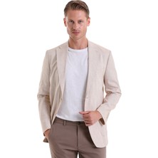 Hatem Saykı Bej Slim Fit Düz Mono Yaka Casual Keten Ceket