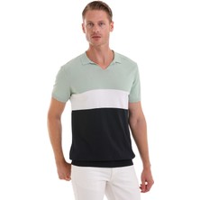 Hatem Saykı Mint Slim Fit Desenli Polo Yaka Casual Rayon Tişört
