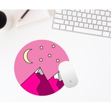 Baskı Bazar Baskıtech Pembe Dağ Baskılı Yuvarlak Mouse Pad