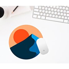 Baskı Bazar Baskıtech Minimalist Dağ Baskılı Yuvarlak Mouse Pad