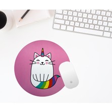 Baskı Bazar Baskıtech Unicorn Kedi Baskılı Yuvarlak Mouse Pad