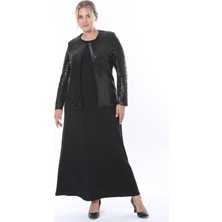 Ladies First Büyük Beden 3811 Siyah Ceket Elbise Takım
