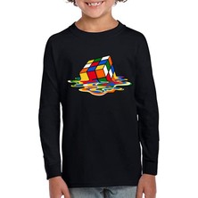 TakeTshirt Cube Rubik Küp Cube Uzun Kol Çocuk Tişört Siyah
