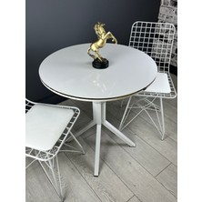 Hey Modüler Mobilya Derya Yuvarlak Mutfak Masa Yemek Masa Balkon Masa Gold Kenar Metal Siyah Ayaklı 70 cm