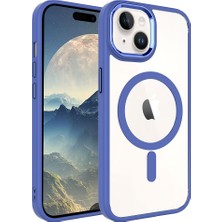 Case 4U Apple iPhone 15 Plus Kılıf Wireless Şarj Özellikli Krom Magsafe Silikon Kapak Mavi