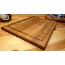 F&S WoodArt Ahşap Meşe El Yapımı Oluklu Kesme Sunum Steak Et Doğrama Tahtası 39 cm