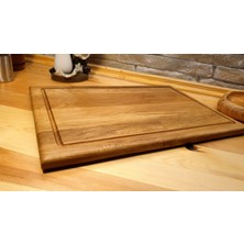 F&S WoodArt Ahşap Meşe El Yapımı Oluklu Kesme Sunum Steak Et Doğrama Tahtası 39 cm