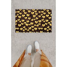 Dijital Baskı Dekoratif Çoklu Çiçek Kahverenk Kapı Önü Paspası