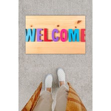 Dijital Baskı Dekoratif Welcome Ahşap Kapı Önü Paspası