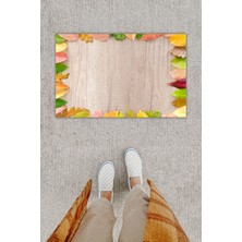 Dijital Baskı Dekoratif Çoklu Yaprak Gri Kapı Önü Paspası