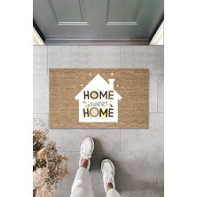 Dijital Baskı Kalitesi  Kahverengi Home Sweet Home Yazılı Beyaz Ev  Dekoratif Kapı  Paspası