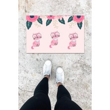 Dijital Baskı Açık Pembe Dış ve Iç Mekan Üç Kedili Desen Kapı Önü Paspası