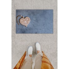 Dijital Baskı Dekoratif Kalp Antrasit Kapı Önü Paspası