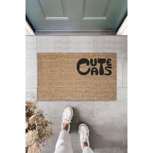 Dijital Baskı Kalitesi  Kahverengi Kedili Cute Cats   Dekoratif Kapı  Paspası