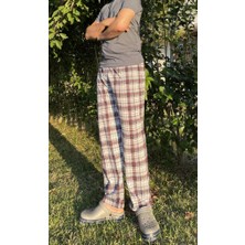 Betimoda Erkek Pamuklu Cepsiz Ekose Desenli Pijama Altı Eşofman Süp Lacivert Beyaz
